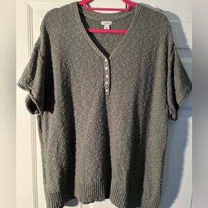 LL Bean Olive Green Textured Cotton Short Sleeve Sweater